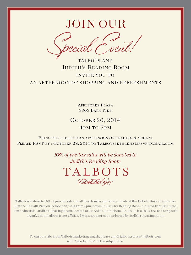 Special Event at Talbots!  October 30th 2014
